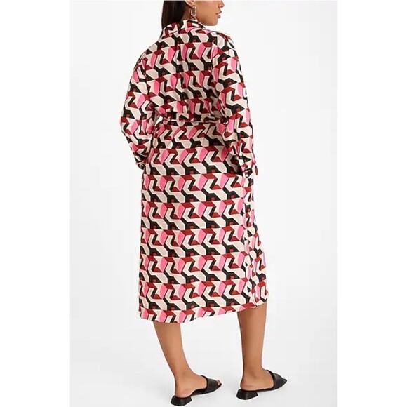 EXPRESS Printed Tie Waist Midi Shirt Dress Size XL Coco Chanel Vibes Work Wear - Picture 5 of 6